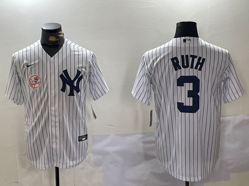 Men New York Yankees 3 Ruth White stripe Game 2024 Nike MLB Jersey style 1008